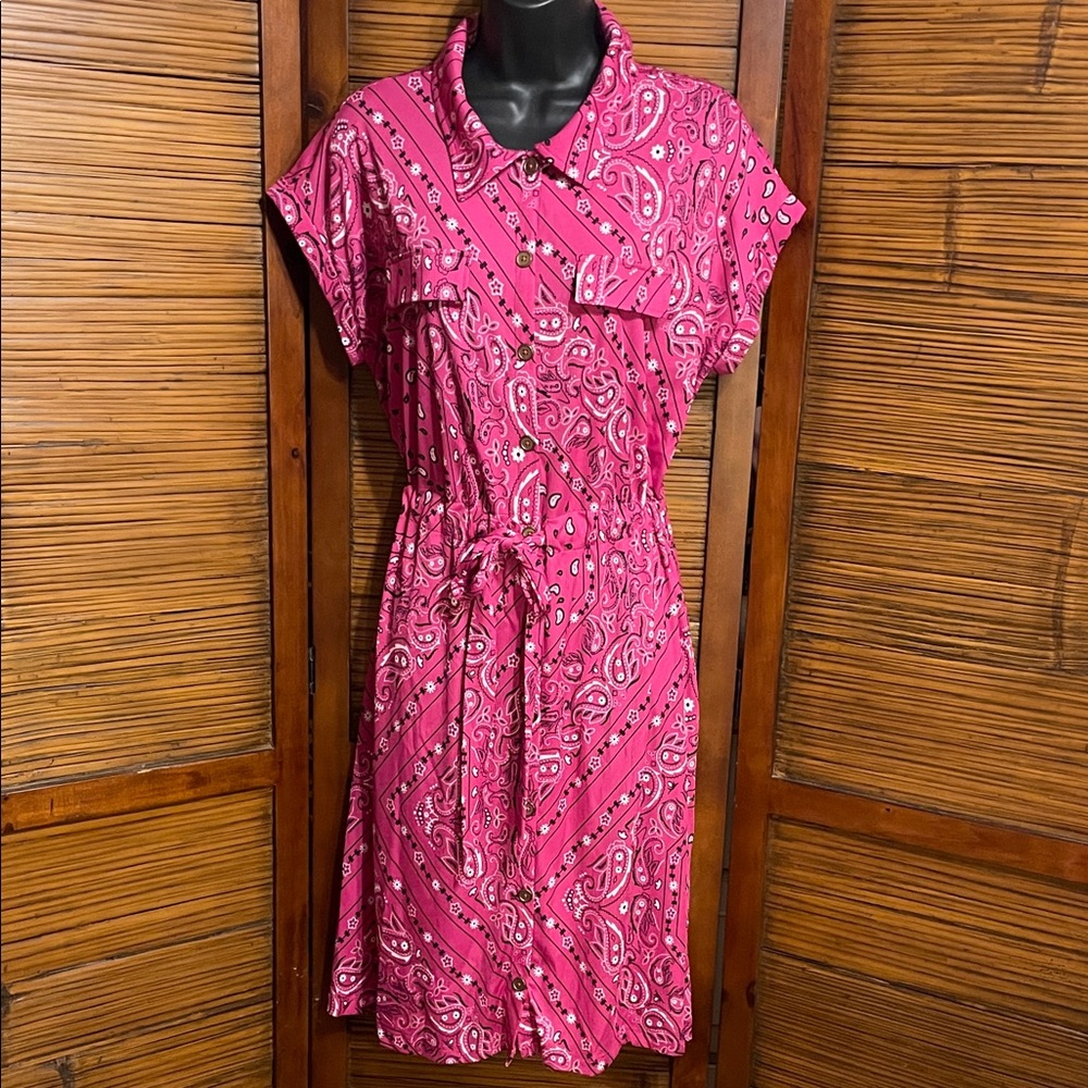 LulaRoe Button-front shirtwaist dress Medium Bandana print short sleeve
